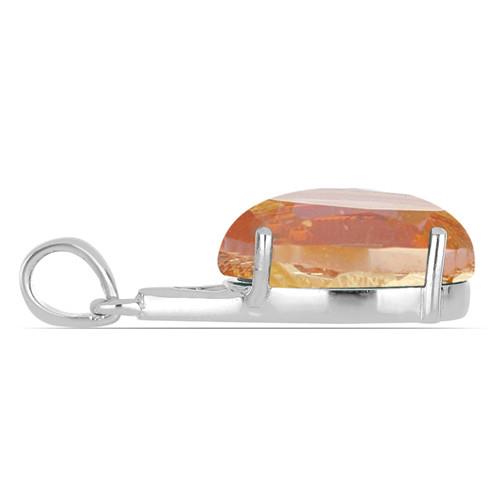 BUY REAL PADPARADSCHA QUARTZ GEMSTONE BIG STONE PENDANT IN 925 STERLING SILVER